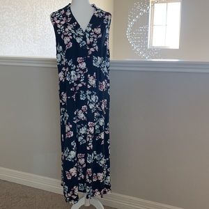 J Jill  navy button down collared floral maxi dress size Medium.